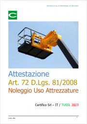 Attestazione conformità D.Lgs. 81/2008 Noleggio Concessione Uso Attrezzature