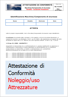 Attestazione D Lgs  81 2008 Noleggio Uso Attrezzature