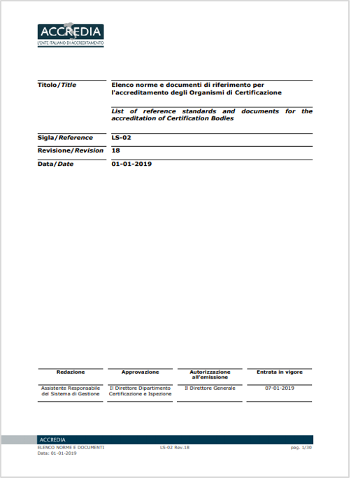 Elenco norme accreditamento Organismi di Certificazione