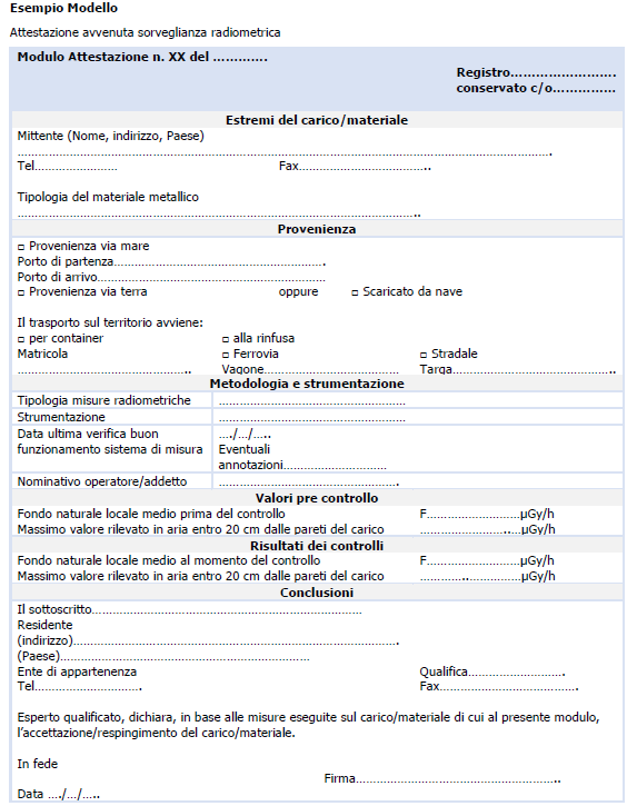 Modulo attestazione