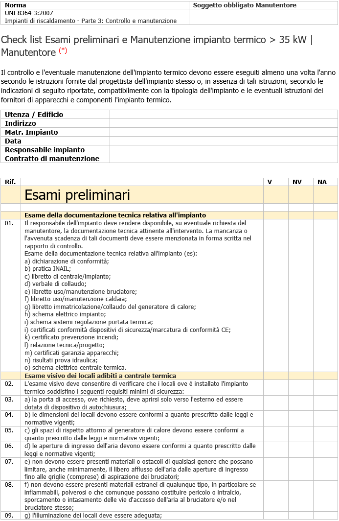 Check list Esami preliminari