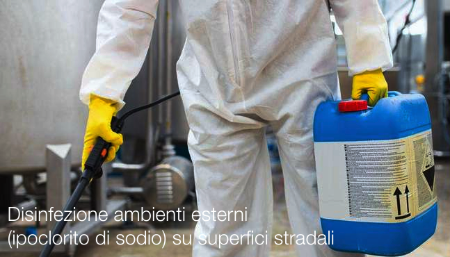 Disinfezione ambienti esterni  ipoclorito di sodio  su superfici stradali