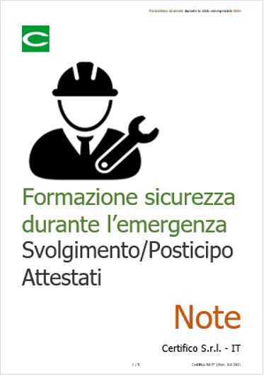 Formazione sicurezza durante lo stato emergenziale   Note