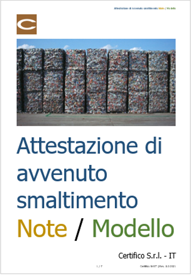 Attestazione di avvenuto smaltimento Note   Modello