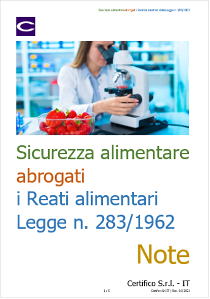 Sicurezza alimentare abrogati i Reati alimentari Legge n  283 1962