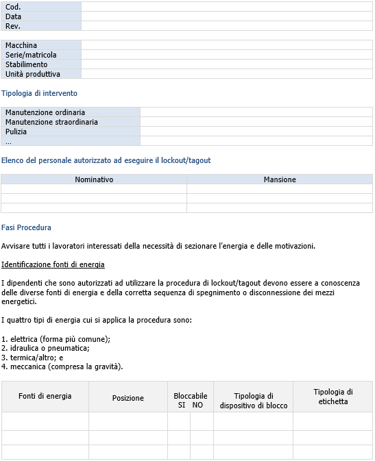 A  Procedura LOCKOUT TAGOUT