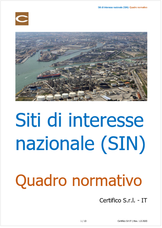 Siti di interesse nazionale SIN Quadro normativo