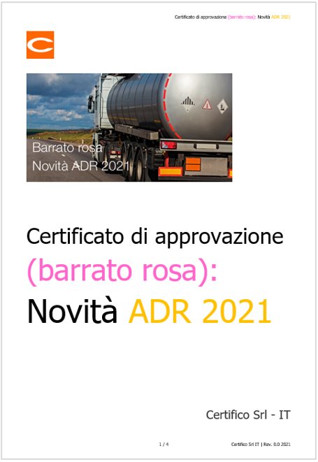 Certificato di approvazione  barrato rosa    Novita  ADR 2021