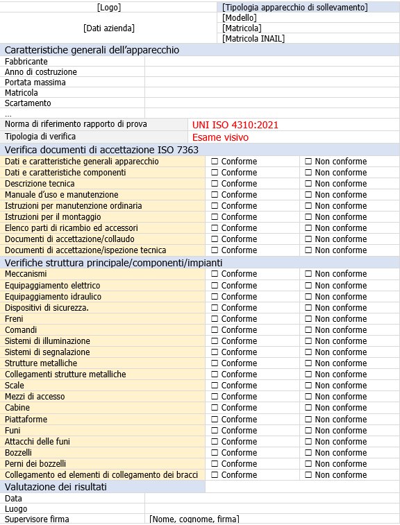 Modello rapporto esame visivo