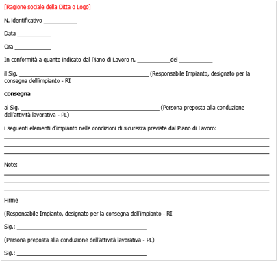 Modulo consegna e restituzione impianto