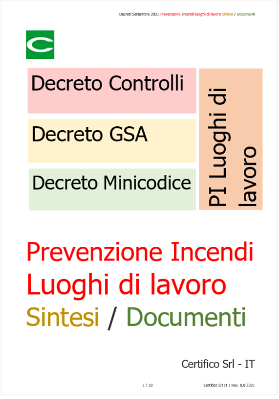 Decreti Settembre 2021 Prevenzione Incendi luoghi di lavoro   Sintesi e Documenti