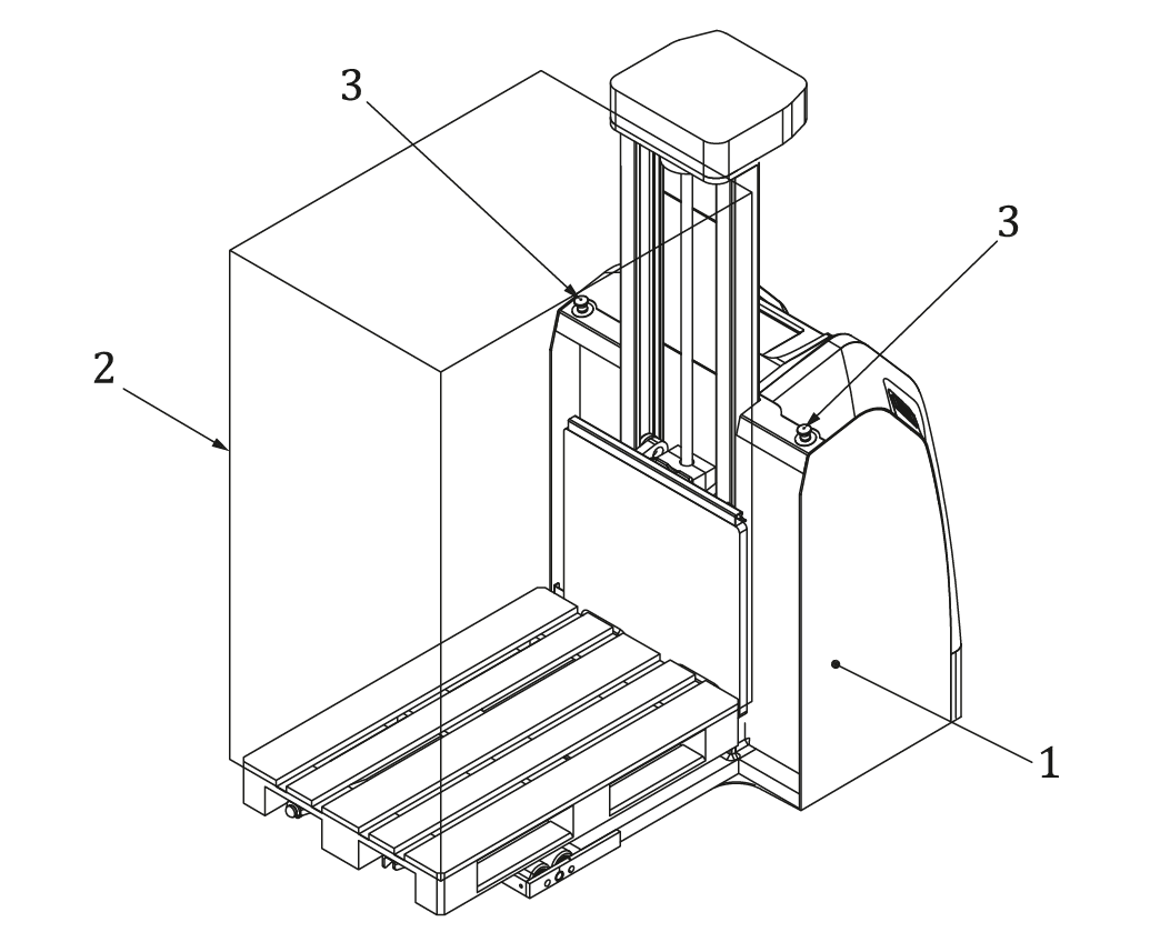 Figure 2   Example of emergency stops positions in case of truck with a load on fork side