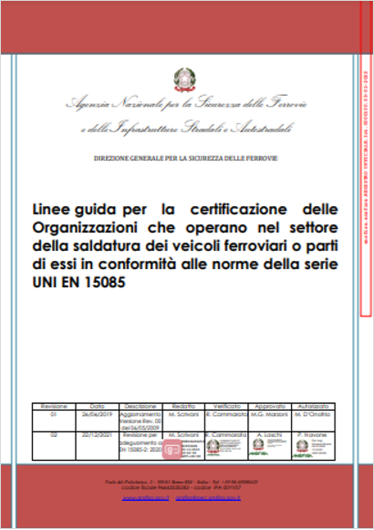 Linee guida certificazione organizzazioni saldatura settore ferrovie Rev  02 del 22 12 2021