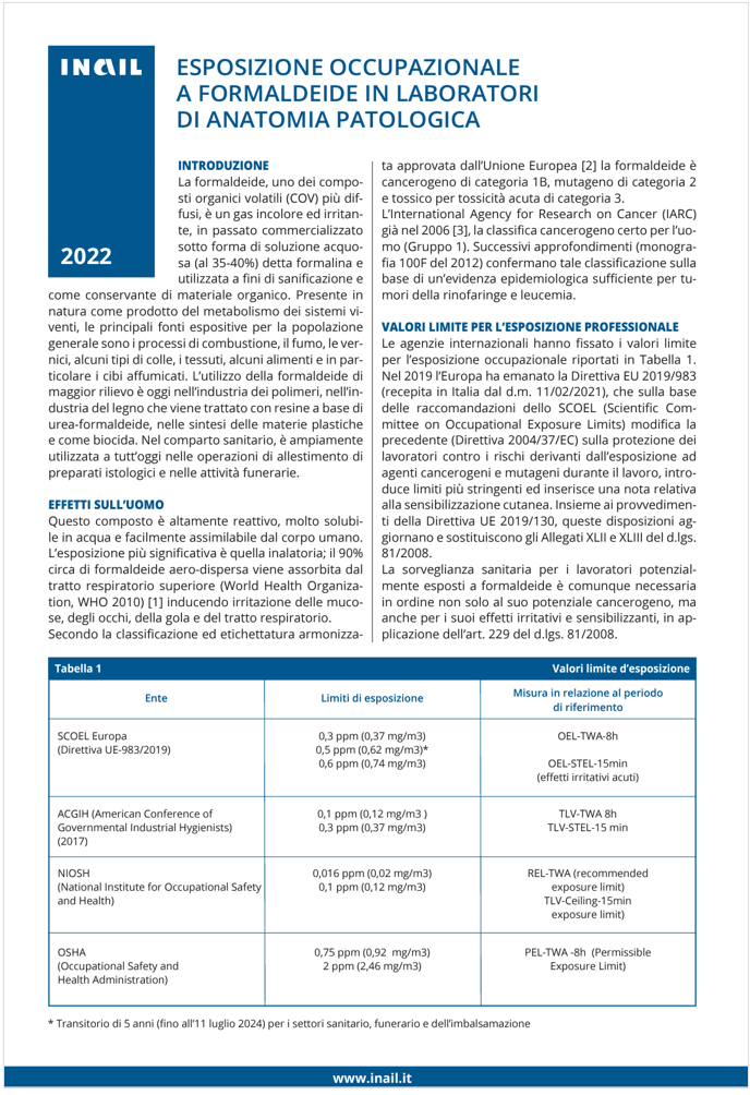Esposizione occupazionale a formaldeide in laboratorio di anatomia patologica
