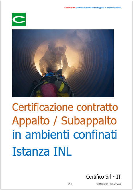 Certificazione contratto di Appalto e o Subappalto in ambienti confinati