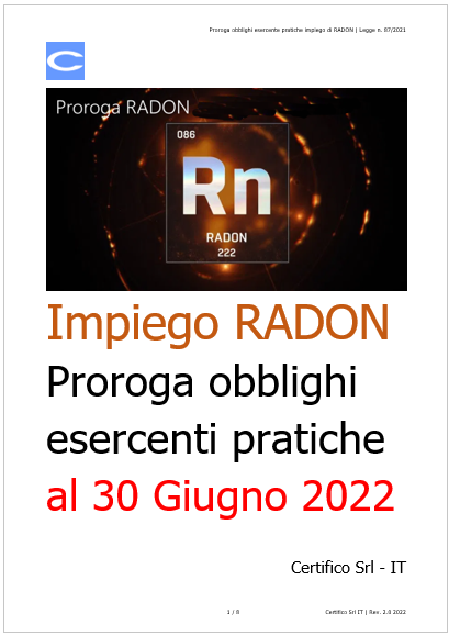 Proroga obblighi esercente pratiche impiego di RADON  Industrie NORM  2022