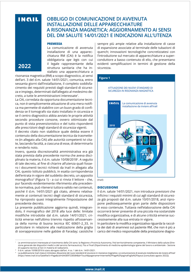 Obbligo di comunicazione di avvenuta installazione delle apparecchiature a risonanza magnetica
