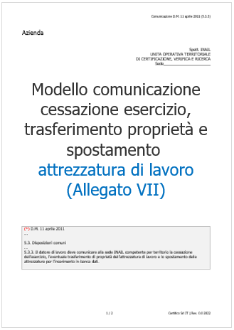 Modello comunicazione cessazione esercizio  trasferimento propriet   spostamento attrezzatura di lavoro