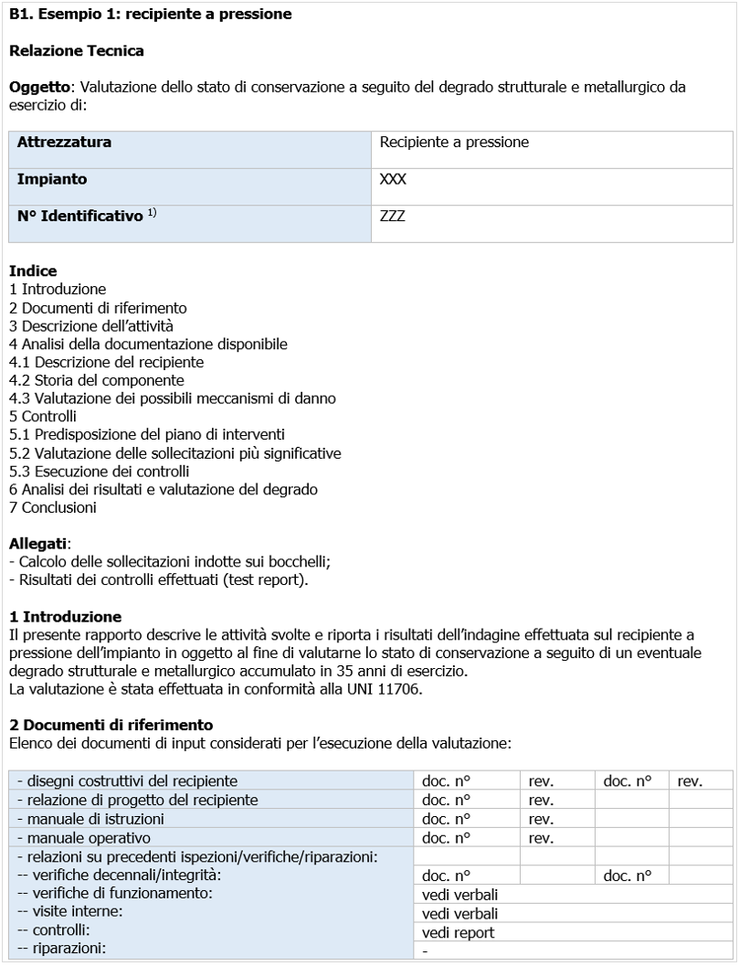 UNI 11706 Esempio B1 Relazione