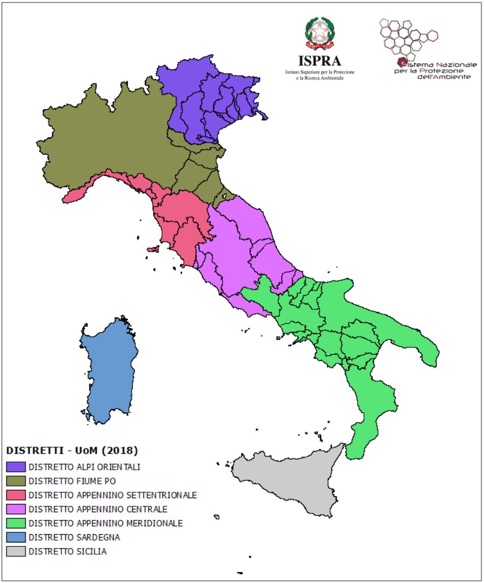 Mappa dei Distretti Idrografici  RBD 