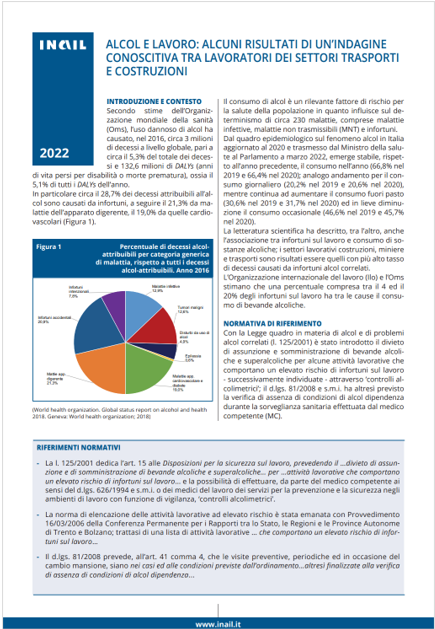 Fact sheet INAIL 2022   Alcol lavoro