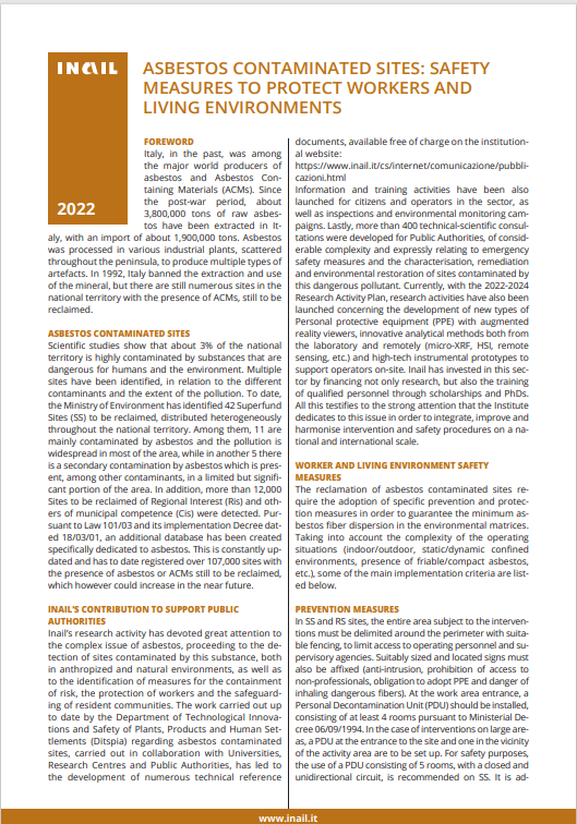 Asbestos contaminated sites   INAIL 2023