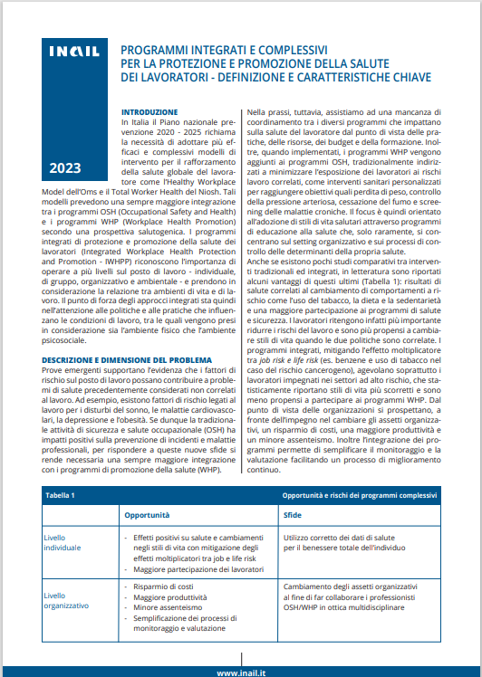 Programmi integrati e complessivi per la protezione salute lavoratori
