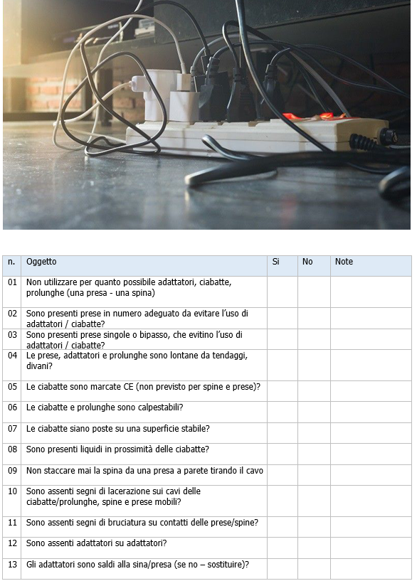 Vademecum sicurezza spine  prese  adattatori   Check list