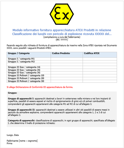 Esempio modulo Fabbricante