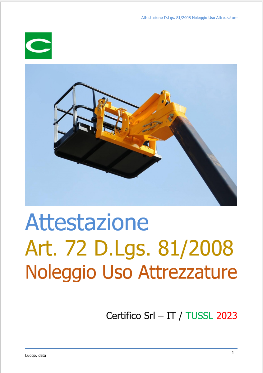 Attestazione conformit  D Lgs  81 2008 Noleggio Concessione Uso Attrezzature