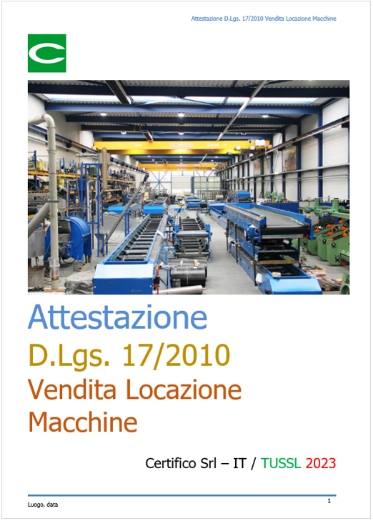 ID 551 Attestazione vendita macchine