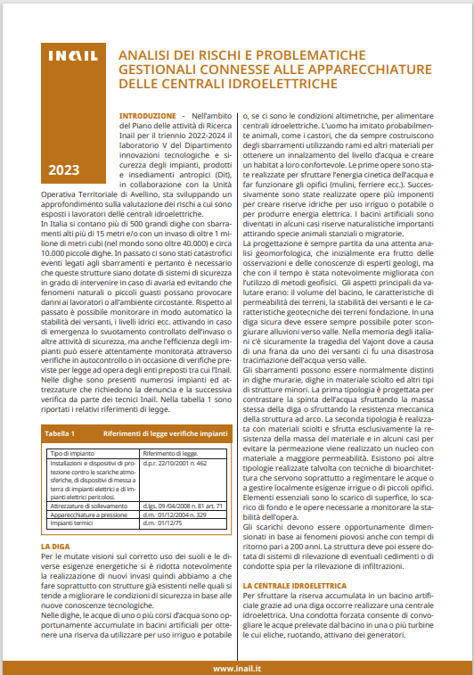 Analisi dei rischi e problematiche gestionali connesse alle apparecchiature delle centrali idroelettriche