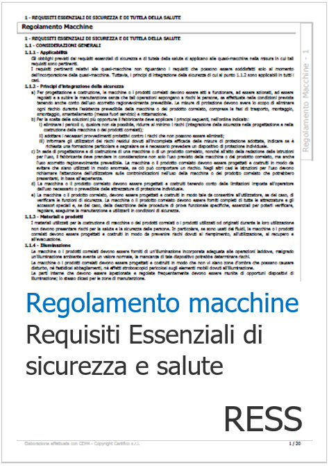 Regolamento macchine   Requisiti Essenziali di sicurezza e salute RESS