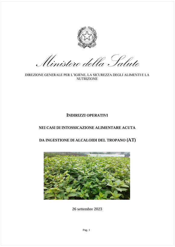 Indirizzi operativi intossicazione alimentare acuta da ingestione di alcaloidi del tropano