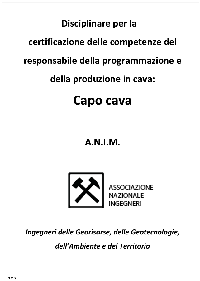 Disciplinare certificazione professione di responsabile cava   Capo cava