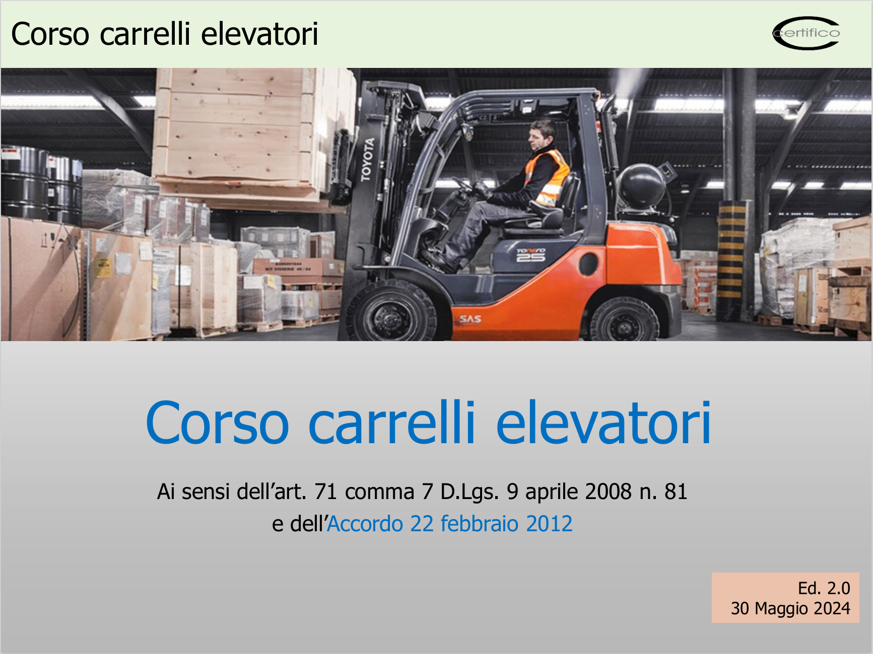 Corso carrelli elevatori 2024