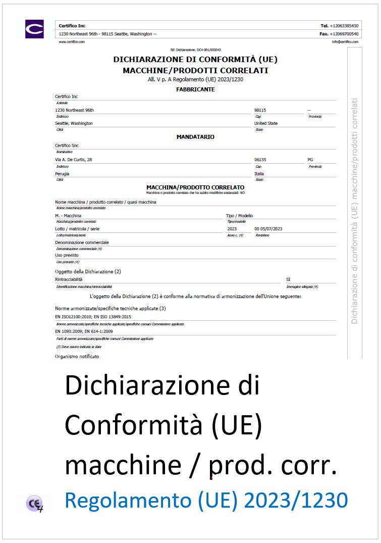 Dichirazione UE di conformita  regolamento macchine 2023