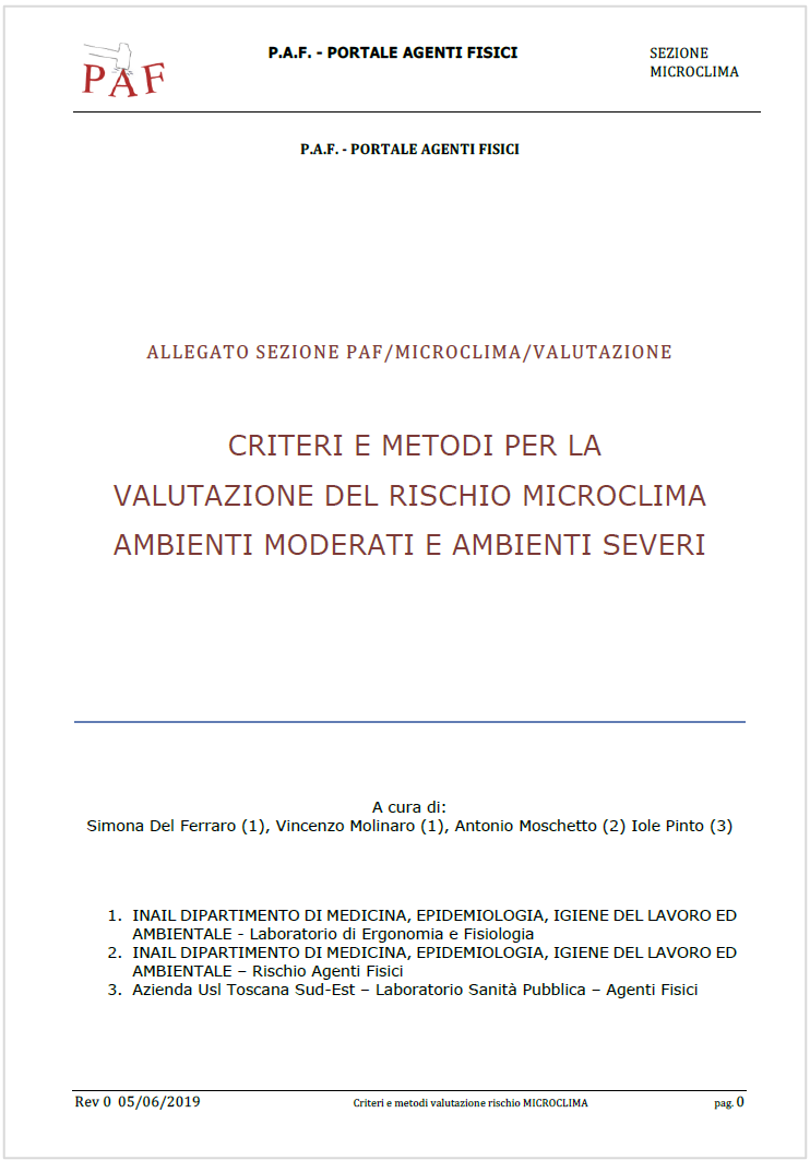 Criteri e metodi di valutazione rischio microclima ambienti moderati e severi PAF