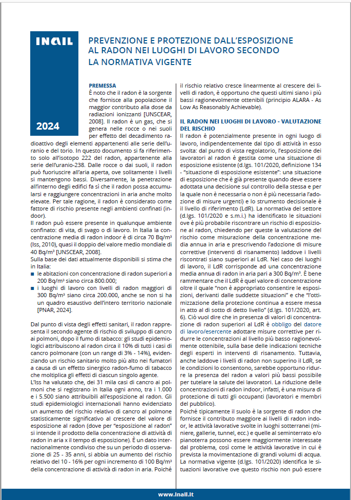 Prevenzione e protezione dall esposizione al radon nei luoghi di lavoro