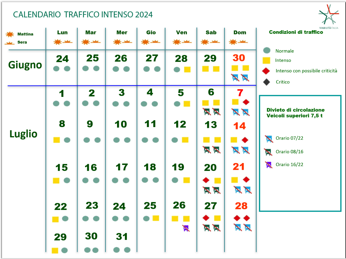 Calendario traffico intenso 07 2024