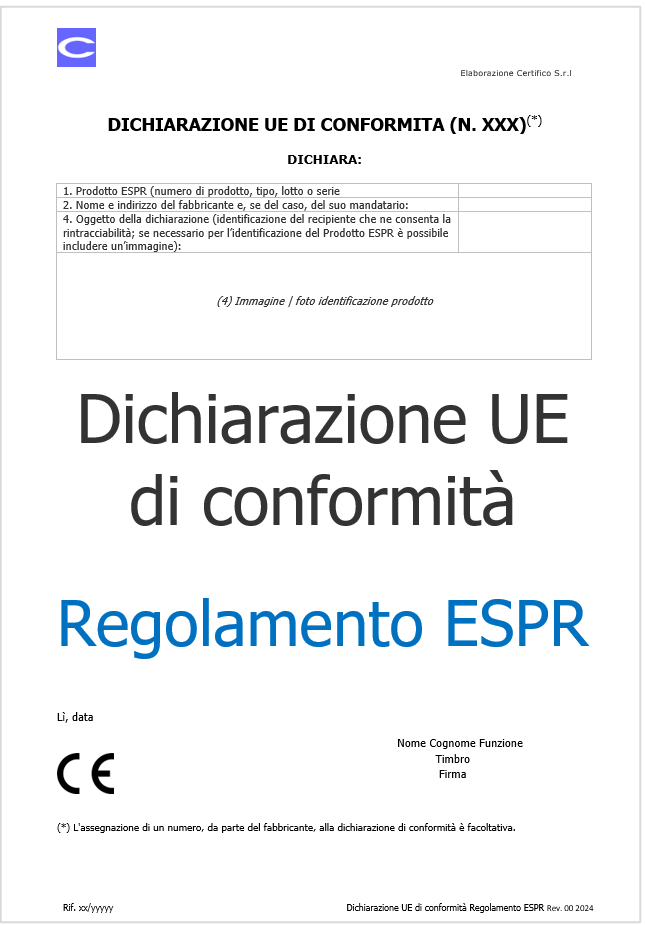 Dichiarazione UE di conformit  Regolamento ESPR