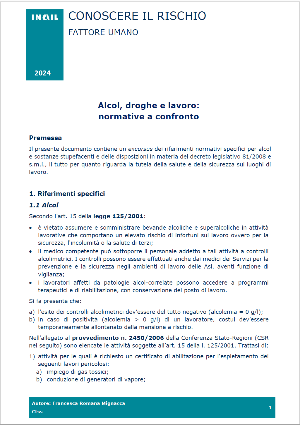 Alcol  droghe e lavoro normative a confronto INAIL 2024