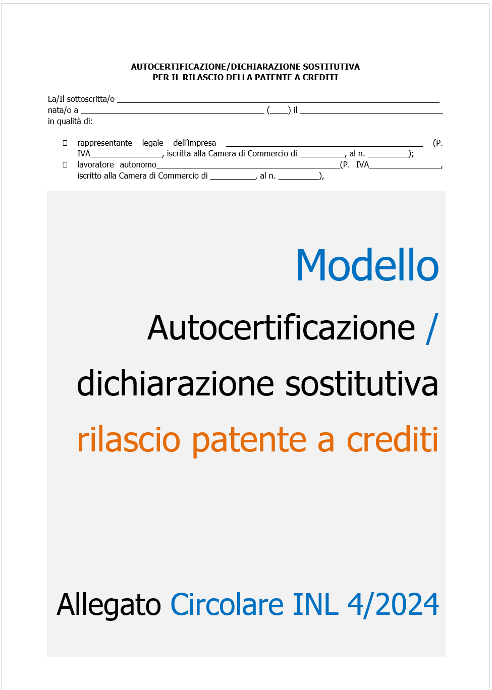 Autocertificazione requisiti Patente a Crediti