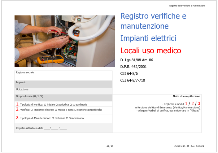 Impianti elettrici Locali uso medico   CEI 64 8 7 2024   Registro