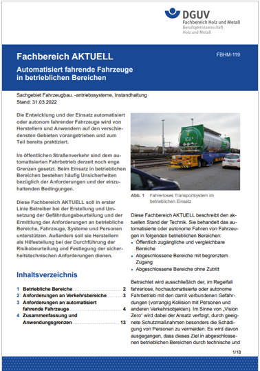 Automatisiert fahrende Fahrzeuge in betrieblichen Bereichen DGUV 2022 Automatisiert fahrende Fahrzeuge in betrieblichen Bereichen DGUV 2022