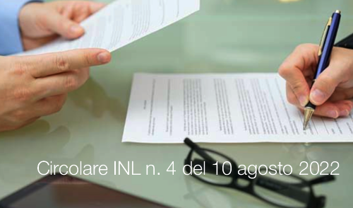 Circolare INL n 4 del 10 agosto 2022 Circolare INL n 4 del 10 agosto 2022