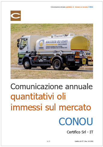 Comunicazione annuale quantitativi oli immessi sul mercato CONOU Comunicazione annuale quantitativi oli immessi sul mercato CONOU