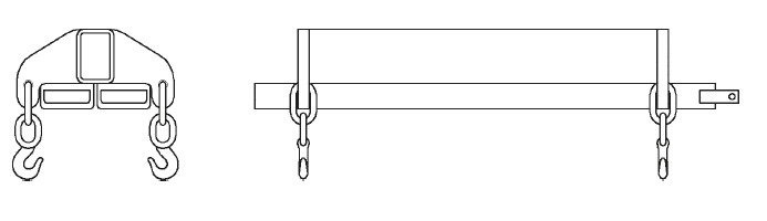 Esempio di attrezzo inforcabile a 4 ganci con oscillazione ridotta Esempio di attrezzo inforcabile a 4 ganci con oscillazione ridotta