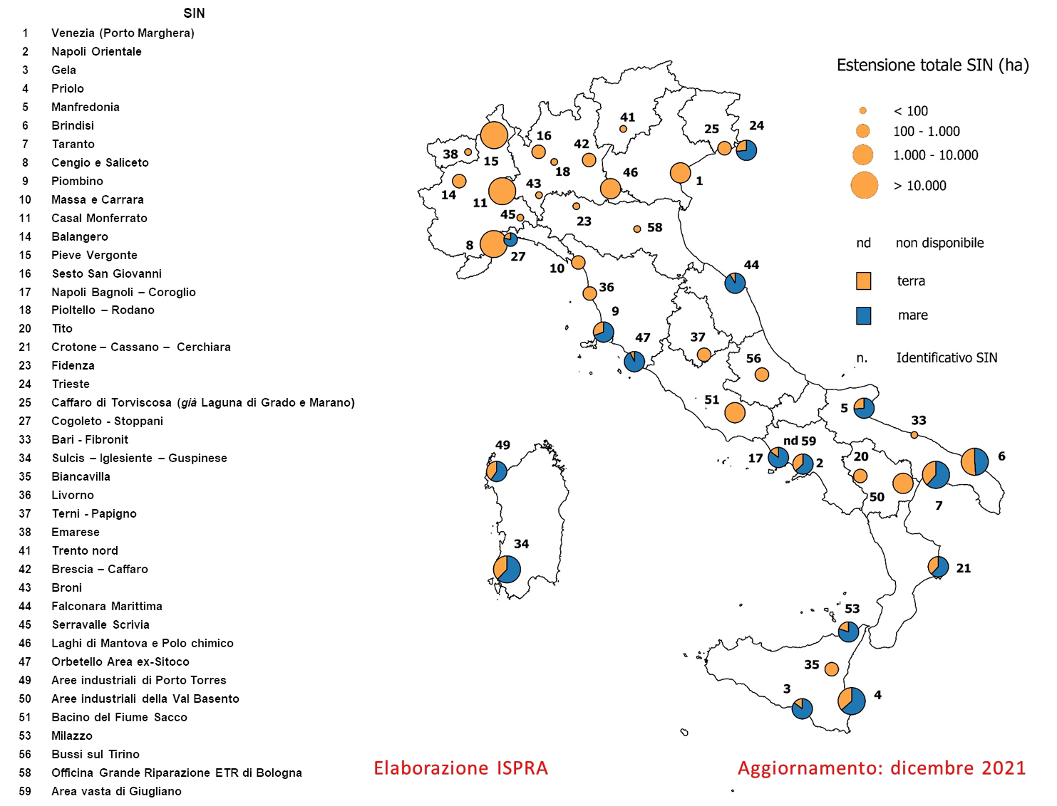 localizzazione e superficie SIN Dicembre 2021 localizzazione e superficie SIN Dicembre 2021