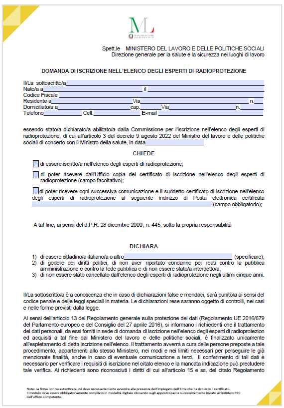 Modulo domanda iscrizione elenco medici autorizzati 2023 Modulo domanda iscrizione elenco medici autorizzati 2023
